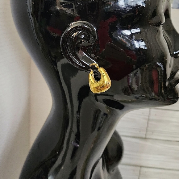 Gold Stainless Steel Chunky Square Hoop Earrings - Picture 8 of 8